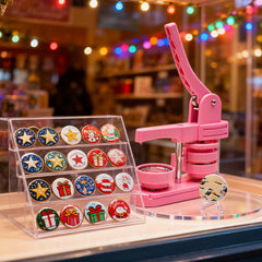 58mm Button Maker Machine DIY Badge Making Pin Press Machine with All-Inclusive Accessories for Custom Pin Badges Mirrors Fridge Magnets Gift Set Pink