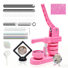 58mm Button Maker Machine DIY Badge Making Pin Press Machine with All-Inclusive Accessories for Custom Pin Badges Mirrors Fridge Magnets Gift Set Pink