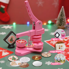 58mm Button Maker Machine DIY Badge Making Pin Press Machine with All-Inclusive Accessories for Custom Pin Badges Mirrors Fridge Magnets Gift Set Pink