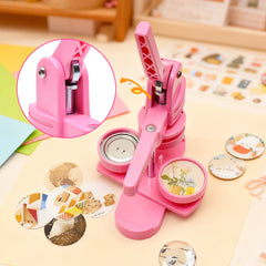 58mm Button Maker Machine DIY Badge Making Pin Press Machine with All-Inclusive Accessories for Custom Pin Badges Mirrors Fridge Magnets Gift Set Pink
