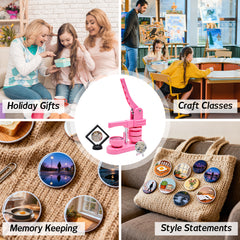 58mm Button Maker Machine DIY Badge Making Pin Press Machine with All-Inclusive Accessories for Custom Pin Badges Mirrors Fridge Magnets Gift Set Pink