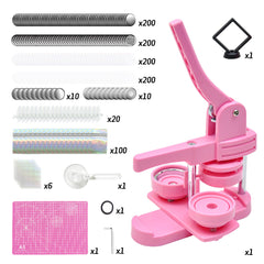 58mm Button Maker Machine DIY Badge Making Pin Press Machine with All-Inclusive Accessories for Custom Pin Badges Mirrors Fridge Magnets Gift Set Pink