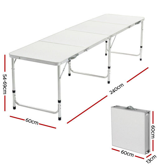 Weisshorn Folding Camping Table 240CM Portable Outdoor Picnic BBQ Aluminium Desk