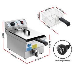 Devanti 3000W Electric Deep Fryer 10L Stainless Steel Fryer w/ Basket & Lid