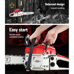Giantz Chainsaw Petrol 58CC 20" Bar Commercial E-Start Pruning Chain Saw White