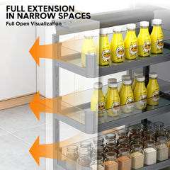 3-Layer Pull Out Basket Kitchen Cabinet Side-mounted Tempered Glass Organizer for Spices Seasoning Bottles 15kg Load Capacity Space Saving 255×480×680mm