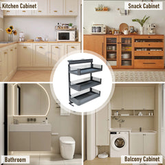 3-Layer Pull Out Basket Kitchen Cabinet Side-mounted Tempered Glass Organizer for Spices Seasoning Bottles 15kg Load Capacity Space Saving 255×480×680mm