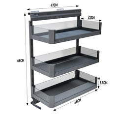 3-Layer Pull Out Basket Kitchen Cabinet Side-mounted Tempered Glass Organizer for Spices Seasoning Bottles 15kg Load Capacity Space Saving 255×480×680mm