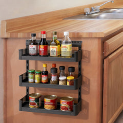 3-Layer Pull Out Basket Kitchen Cabinet Side-mounted Tempered Glass Organizer for Spices Seasoning Bottles 15kg Load Capacity Space Saving 255×480×680mm