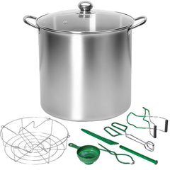 8Pcs Canning Pot Set 21.5Qt Stainless Steel Water Bath Canner with Folding Rack and Glass Lid Canning Starter Kit Compatible with Induction and Gas Stoves