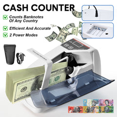 Portable Money Counter Handy Cash Bill Counting Machine 600 Bills Per Min for Multi-Currency with Storage Bag Dual Power Corded or AA Battery(Not Included)