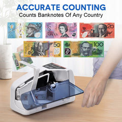 Portable Money Counter Handy Cash Bill Counting Machine 600 Bills Per Min for Multi-Currency with Storage Bag Dual Power Corded or AA Battery(Not Included)