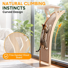 122cm Window Cat Climber with Large Perch Curved Sisal Scratching Ramp Suction Cup Mount Removable Mats Hanging Toy 20kg Capacity