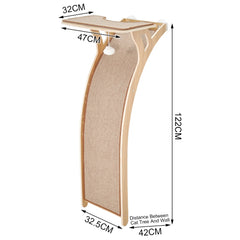 122cm Window Cat Climber with Large Perch Curved Sisal Scratching Ramp Suction Cup Mount Removable Mats Hanging Toy 20kg Capacity