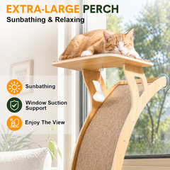122cm Window Cat Climber with Large Perch Curved Sisal Scratching Ramp Suction Cup Mount Removable Mats Hanging Toy 20kg Capacity