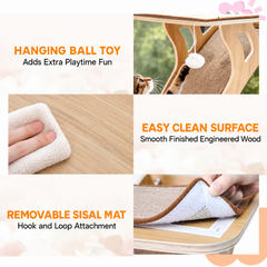 122cm Window Cat Climber with Large Perch Curved Sisal Scratching Ramp Suction Cup Mount Removable Mats Hanging Toy 20kg Capacity
