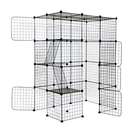 Large Cat Enclosure 4 Tier Metal Playpen DIY Animals Kennel Cat Cage Free Space with Ramps and 5 Doors for Household Outdoor Indoor Balcony