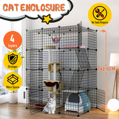 Large Cat Enclosure 4 Tier Metal Playpen DIY Animals Kennel Cat Cage Free Space with Ramps and 5 Doors for Household Outdoor Indoor Balcony
