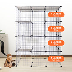 Large Cat Enclosure 4 Tier Metal Playpen DIY Animals Kennel Cat Cage Free Space with Ramps and 5 Doors for Household Outdoor Indoor Balcony