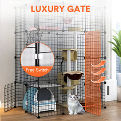 Large Cat Enclosure 4 Tier Metal Playpen DIY Animals Kennel Cat Cage Free Space with Ramps and 5 Doors for Household Outdoor Indoor Balcony