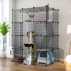 Large Cat Enclosure 4 Tier Metal Playpen DIY Animals Kennel Cat Cage Free Space with Ramps and 5 Doors for Household Outdoor Indoor Balcony