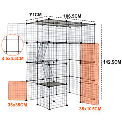 Large Cat Enclosure 4 Tier Metal Playpen DIY Animals Kennel Cat Cage Free Space with Ramps and 5 Doors for Household Outdoor Indoor Balcony