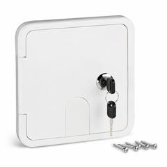 Square Cable Hatch with Key Lock 32mm Cable Opening and Mounting Screws for Boat Marine Caravan RV Outdoor Applications White SFCH1-151-166-01