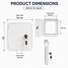 Square Cable Hatch with Key Lock 32mm Cable Opening and Mounting Screws for Boat Marine Caravan RV Outdoor Applications White SFCH1-151-166-01