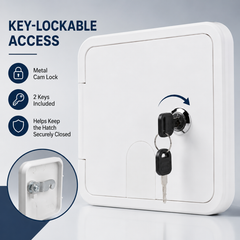 Square Cable Hatch with Key Lock 32mm Cable Opening and Mounting Screws for Boat Marine Caravan RV Outdoor Applications White SFCH1-151-166-01