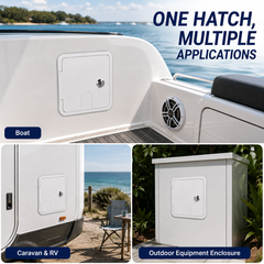 Square Cable Hatch with Key Lock 32mm Cable Opening and Mounting Screws for Boat Marine Caravan RV Outdoor Applications White SFCH1-151-166-01