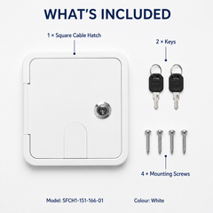 Square Cable Hatch with Key Lock 32mm Cable Opening and Mounting Screws for Boat Marine Caravan RV Outdoor Applications White SFCH1-151-166-01
