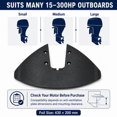 Hydrofoil Stabilizer Fin for 15-300HP Outboard Motors, ABS Boat Performance Foil with Mounting Hardware, Black