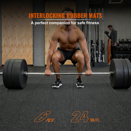 6 PCS 1/2 inch Thick Gym Floor Mats, 24" x 24" EVA Foam & Rubber Top Interlocking Workout Floor Mats with 24 sq.ft Coverage, Waterproof Exercise Puzzle Flooring for Gym, Home, Garage, Basement