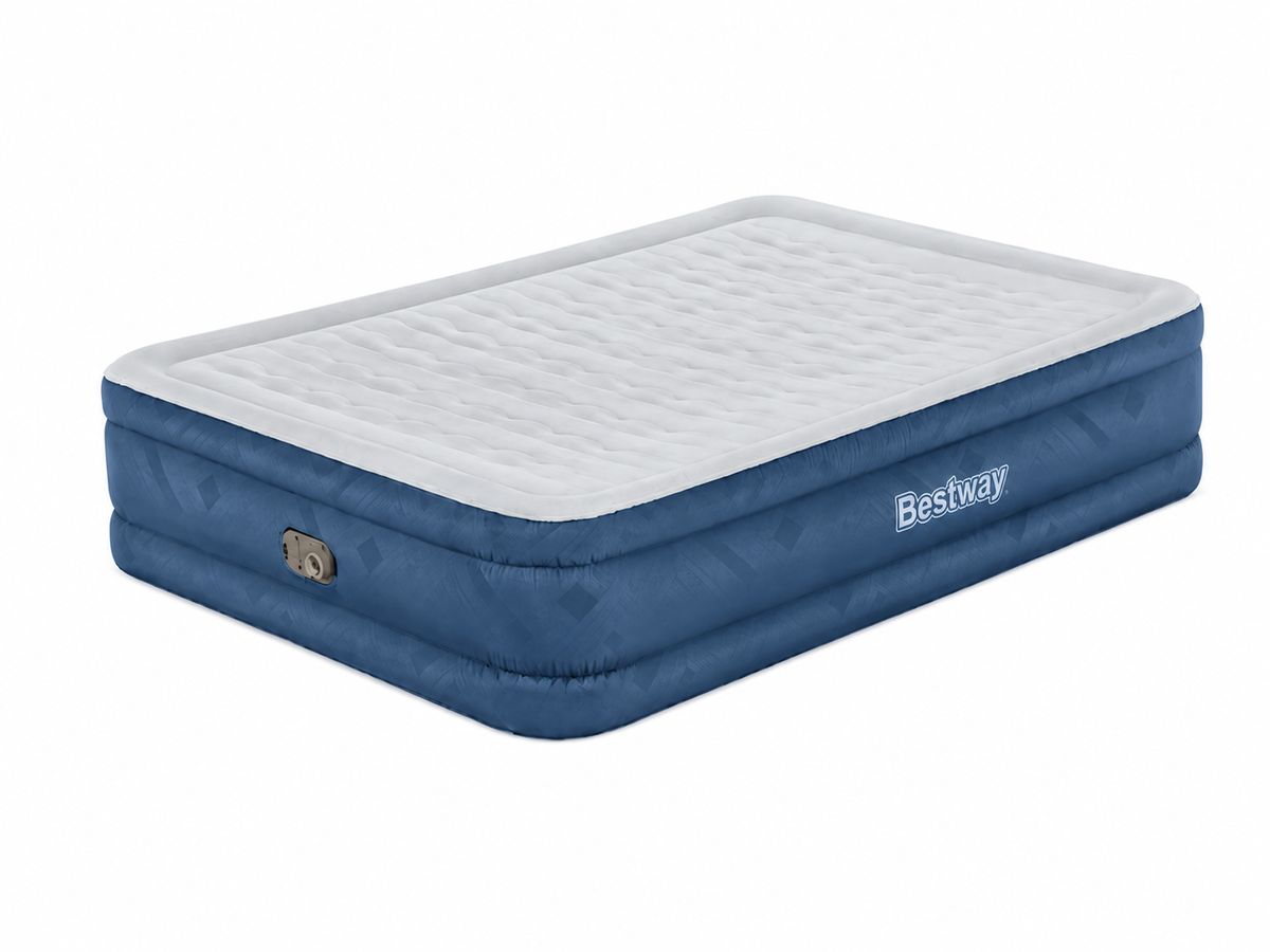 Bestway 2.03m x 1.52m x 46cm Fortech Snugable Top Air Inflatable Mattress Queen Built-in AC Pump