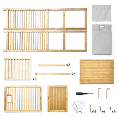 Bamboo Laundry Hamper Floor Stand Clothes Organizer with 3-Tier Storage Shelves and Tilt-Out Detachable Basket for Bathroom Bedroom Living Room 40x30x119cm