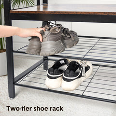 4-In-1 Coat Rack Large Capacity Freestanding Hall Tree 183 High Entryway Bench with 8 Detachable Hooks Hanging Rod and 2-Tier Shoe Storage Rustic Brown
