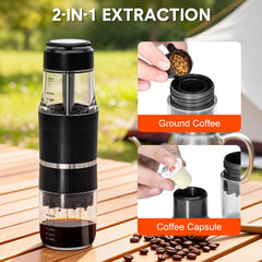 Portable Espresso Coffee Maker Lightweight Coffee Hand Press Machine Compatible with Ground Coffee and Capsule For Office Travel Camp Manually