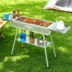 Portable BBQ Grill Folding Metal Charcoal Barbecue Grill Stove Fit 3-15 People with Large Cooking Area and Side Storage for Outdoor Camping Picnic Backyard