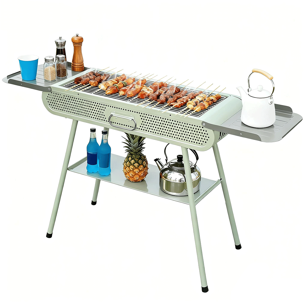 Portable BBQ Grill Folding Metal Charcoal Barbecue Grill Stove Fit 3-15 People with Large Cooking Area and Side Storage for Outdoor Camping Picnic Backyard
