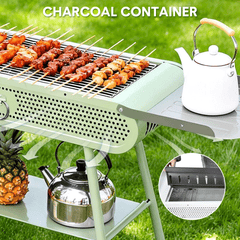 Portable BBQ Grill Folding Metal Charcoal Barbecue Grill Stove Fit 3-15 People with Large Cooking Area and Side Storage for Outdoor Camping Picnic Backyard