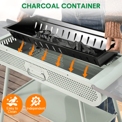 Portable BBQ Grill Folding Metal Charcoal Barbecue Grill Stove Fit 3-15 People with Large Cooking Area and Side Storage for Outdoor Camping Picnic Backyard