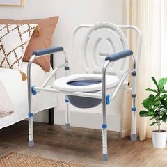 Bedside Commode Chair Mobile Toilet Stool 40-50cm Height Adjustable Portable Bathroom Toilet Chair with Armrest for Elderly Patient Disabled Pregnant Women
