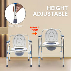 Bedside Commode Chair Mobile Toilet Stool 40-50cm Height Adjustable Portable Bathroom Toilet Chair with Armrest for Elderly Patient Disabled Pregnant Women