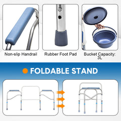 Bedside Commode Chair Mobile Toilet Stool 40-50cm Height Adjustable Portable Bathroom Toilet Chair with Armrest for Elderly Patient Disabled Pregnant Women