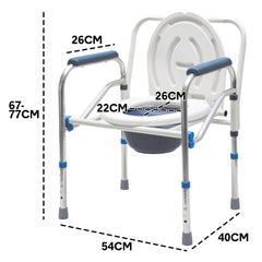Bedside Commode Chair Mobile Toilet Stool 40-50cm Height Adjustable Portable Bathroom Toilet Chair with Armrest for Elderly Patient Disabled Pregnant Women