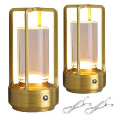 2Pack Cordless LED Table Lamp Portable USB Rechargeable Desk Light 3 Color Stepless Dimmable Night Lamp Used in Bedrooms Bars Coffee Shops Camping Gold