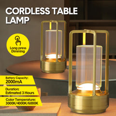 2Pack Cordless LED Table Lamp Portable USB Rechargeable Desk Light 3 Color Stepless Dimmable Night Lamp Used in Bedrooms Bars Coffee Shops Camping Gold