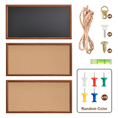 3 Panel Cork Board Magnetic Chalkboard Combo Wall Mounted Framed Notice Board Includes Push Pins for Photos Notes Memos Home Office And Classroom 60x90cm