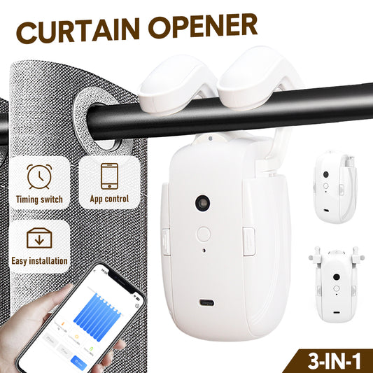 3-in-1 Intelligent Automatic Curtain Opener Rechargeable Battery Operated Curtain Robot Smart Control Via App with Timer Fit for Roman Rod T/U-shaped Track