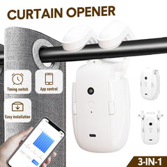 3-in-1 Intelligent Automatic Curtain Opener Rechargeable Battery Operated Curtain Robot Smart Control Via App with Timer Fit for Roman Rod T/U-shaped Track